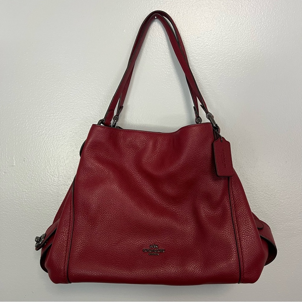 Coach Edie Cherry Red Pebbled Leather Shoulder Bag with Gunmetal Hardware